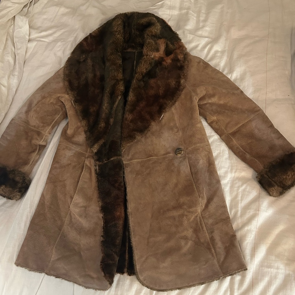 Women's Brown Faux Fur Leather Jacket